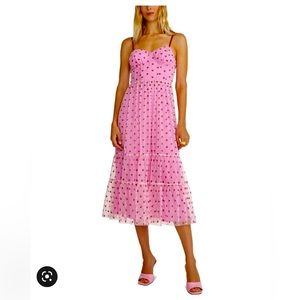 NWT Betsey Johnson Valentines Metallic Heart Print Mesh Midi Dress TIKTOK